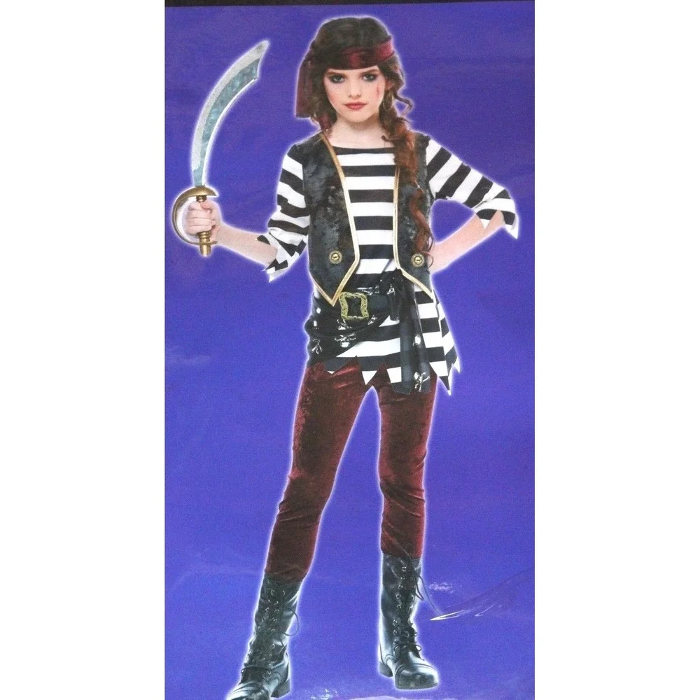 Girls Juniors MED 8 10 Pirate Buccaneer Halloween Full Costume Vest Dress Up